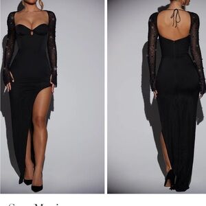 Embellished Long Sleeve Side Split Maxi Dress